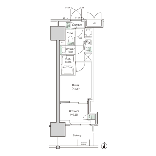 ブルックサイドレジデンス木場(2K[6A-type]：26.31㎡)の間取り画像