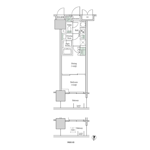ブルックサイドレジデンス木場(2K[25B-type]：26.38㎡)の間取り画像