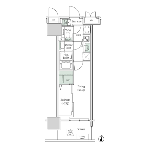 ブルックサイドレジデンス木場(2K[14A-type]：26.50㎡)の間取り画像