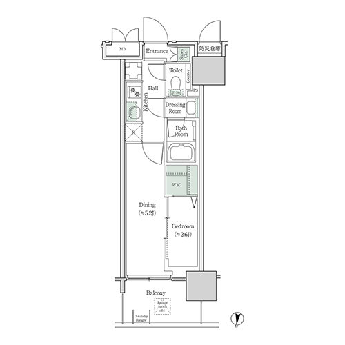 ブルックサイドレジデンス木場(2K[27A-type]：26.50㎡)の間取り画像