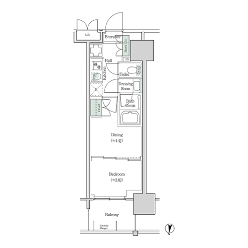 ブルックサイドレジデンス木場(2K[23A-type]：26.57㎡)の間取り画像