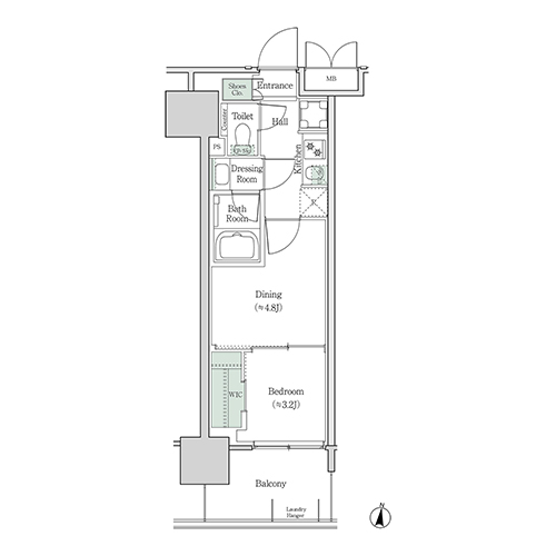 ブルックサイドレジデンス木場(2K[11A-type]：26.64㎡)の間取り画像