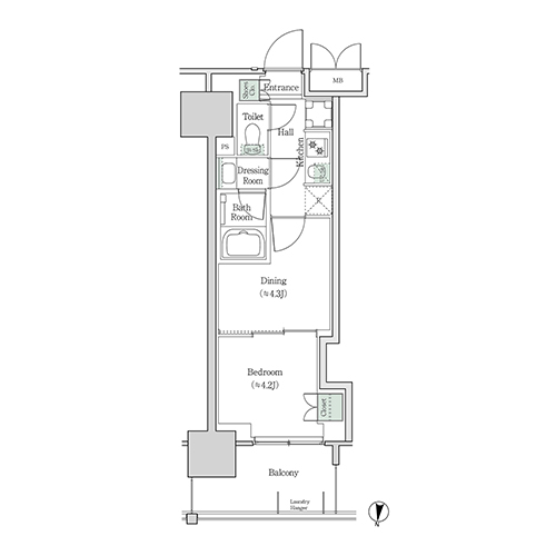 ブルックサイドレジデンス木場(2K[22B-type]：26.74㎡)の間取り画像