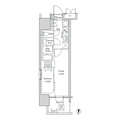ブルックサイドレジデンス木場(2K[27B-type]：27.65㎡)の間取り画像