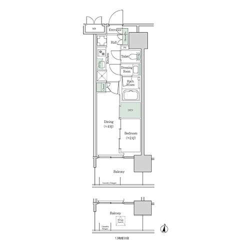 ブルックサイドレジデンス木場(2K[10B-type]：27.75㎡)の間取り画像