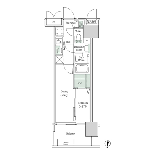 ブルックサイドレジデンス木場(2K[26A-type]：27.80㎡)の間取り画像