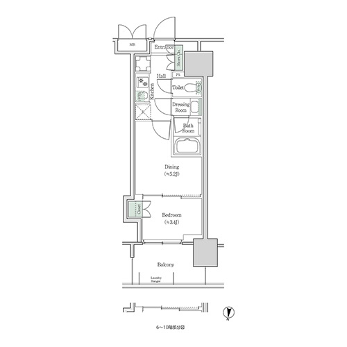 ブルックサイドレジデンス木場(2K[24A-type]：27.94㎡)の間取り画像