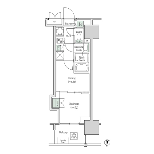 ブルックサイドレジデンス木場(2K[18A-type]：28.38㎡)の間取り画像