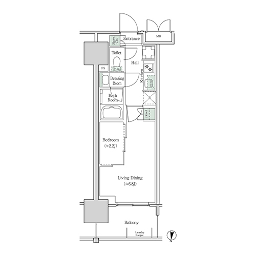 ブルックサイドレジデンス木場(2K[19B-type]：28.41㎡)の間取り画像