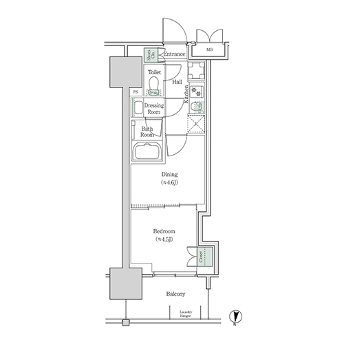 ブルックサイドレジデンス木場(2K[18B-type]：28.44㎡)の間取り画像