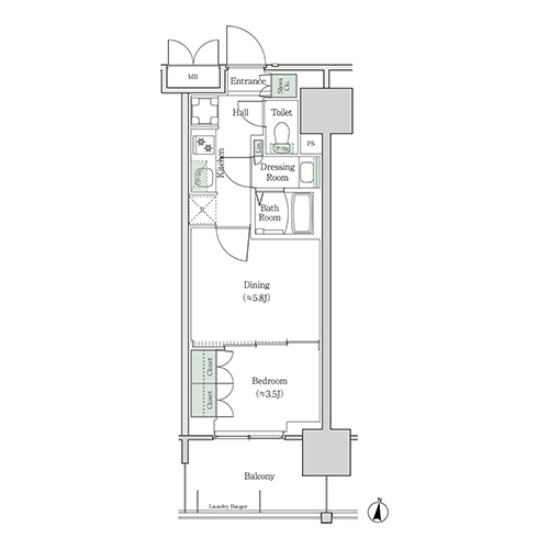 ブルックサイドレジデンス木場(2K[8B-type]：29.76㎡)の間取り画像