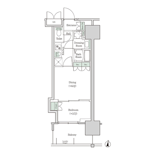 ブルックサイドレジデンス木場(2K[6B-type]：29.87㎡)の間取り画像
