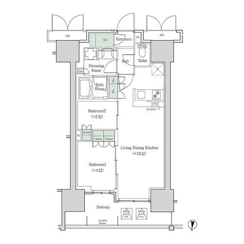 ブルックサイドレジデンス木場(2LDK[16-type]：46.37㎡)の間取り画像
