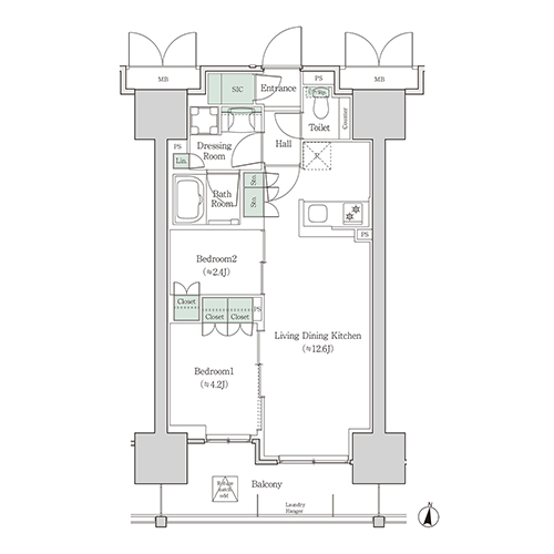 ブルックサイドレジデンス木場(2LDK[2-type]：46.63㎡)の間取り画像