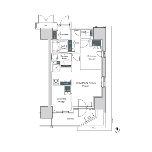 ブルックサイドレジデンス木場(2LDK[15A-type]：49.38㎡)の間取り画像