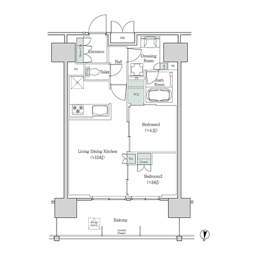 ブルックサイドレジデンス木場(2LDK[22C-type]：51.73㎡)の間取り画像