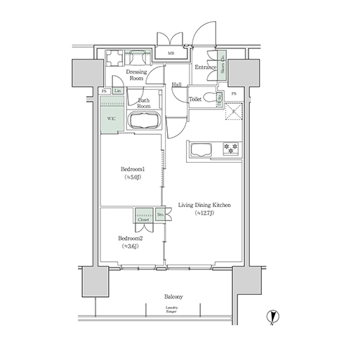 ブルックサイドレジデンス木場(2LDK[23C-type]：51.03㎡)の間取り画像