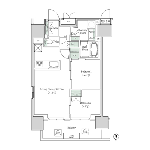 ブルックサイドレジデンス木場(2LDK[27C-type]：53.99㎡)の間取り画像