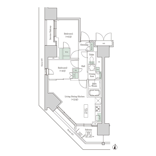 ブルックサイドレジデンス木場(2LDK[1A-type]：54.31㎡)の間取り画像