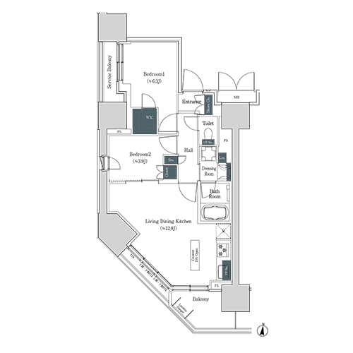 ブルックサイドレジデンス木場(2LDK[1B-type]：54.31㎡)の間取り画像