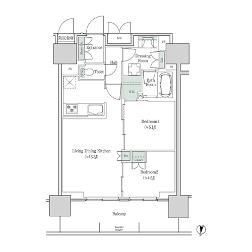 ブルックサイドレジデンス木場(2LDK[26C-type]：55.82㎡)の間取り画像