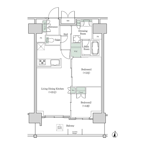 ブルックサイドレジデンス木場(2LDK[9C-type]：55.86㎡)の間取り画像