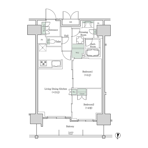 ブルックサイドレジデンス木場(2LDK[21C-type]：56.18㎡)の間取り画像