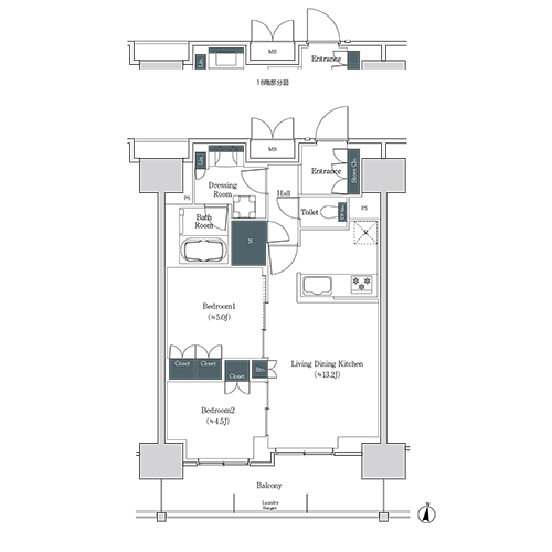 ブルックサイドレジデンス木場(2LDK[5C-type]：57.32㎡)の間取り画像