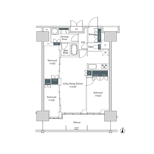 ブルックサイドレジデンス木場(3LDK[4C-type]：62.66㎡)の間取り画像