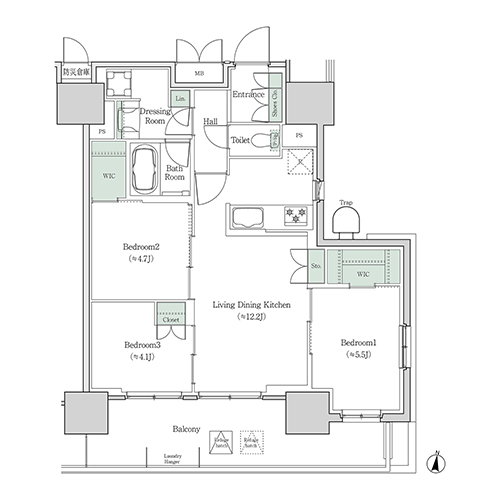 ブルックサイドレジデンス木場(3LDK[13C-type]：64.10㎡)の間取り画像