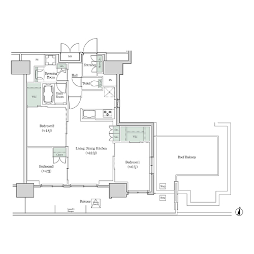 ブルックサイドレジデンス木場(3LDK[11C-type]：64.70㎡)の間取り画像