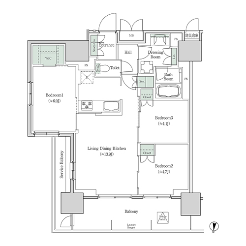 ブルックサイドレジデンス木場(3LDK[26D-type]：67.26㎡)の間取り画像