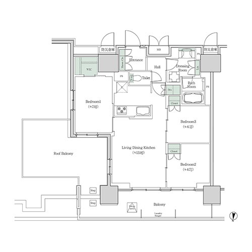 ブルックサイドレジデンス木場(3LDK[25C-type]：67.40㎡)の間取り画像