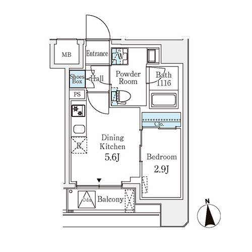 クラリティア文京湯島(1DK[A2タイプ]：25.13㎡)の間取り画像