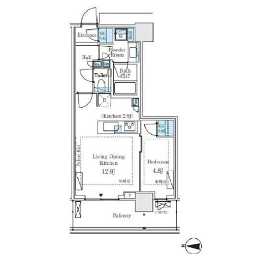 パークシティ中野 ザ タワー エアーズ(1LDK：44.45㎡)の間取り画像