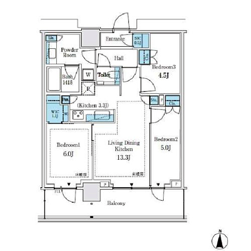 パークシティ中野 ザ タワー エアーズ(3LDK：66.60㎡)の間取り画像