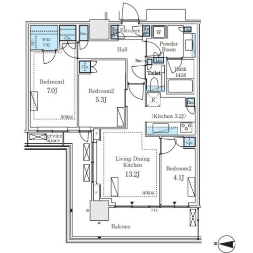 パークシティ中野 ザ タワー エアーズ(3LDK：70.56㎡)の間取り画像