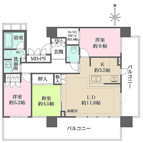 ザ・パークハウス中野タワー(3LDK：74.38㎡)の間取り画像