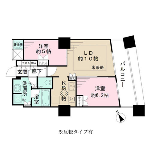 ザ・パークハウス西新宿タワー60(2LDK：56.39㎡)の間取り画像