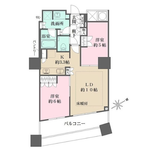 ザ・パークハウス西新宿タワー60(2LDK：56.39㎡)の間取り画像