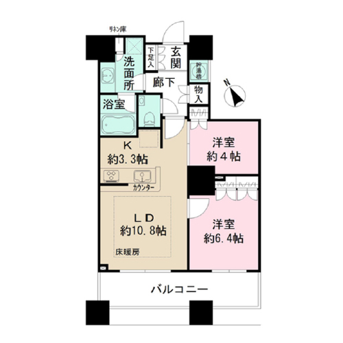 ザ・パークハウス西新宿タワー60(2LDK：57.94㎡)の間取り画像