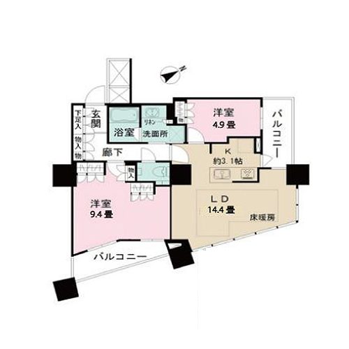 ザ・パークハウス西新宿タワー60(2LDK：72.95㎡)の間取り画像