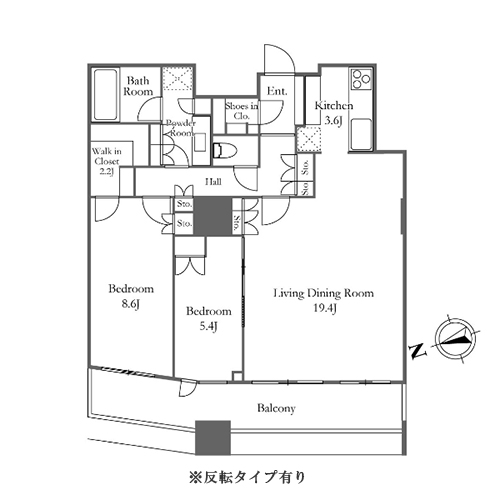 ザ・パークハウス西新宿タワー60(2LDK：89.31㎡)の間取り画像