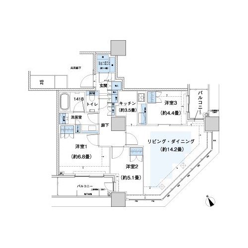 ザ・パークハウス西新宿タワー60(3LDK：77.93㎡)の間取り画像