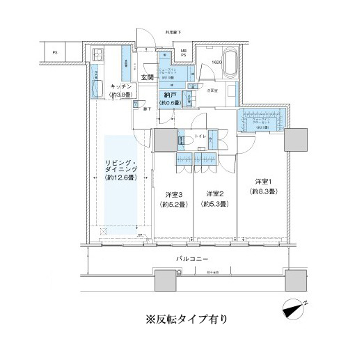 ザ・パークハウス西新宿タワー60(3LDK：87.49㎡)の間取り画像