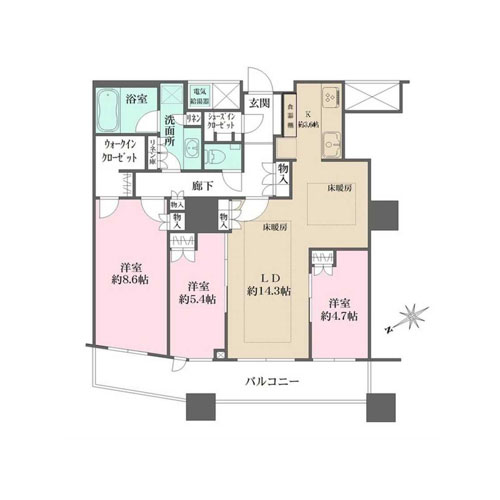 ザ・パークハウス西新宿タワー60(3LDK：89.31㎡)の間取り画像
