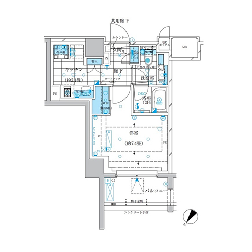 ザ・パークワンズ三軒茶屋(1K：28.66㎡)の間取り画像