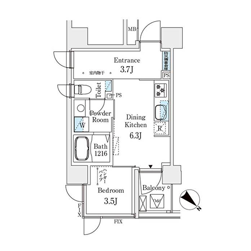 コスモグラシア大塚(1DK[Bタイプ]：30.05㎡)の間取り画像