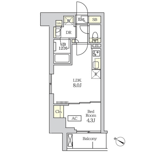 コスモグラシア新宿西早稲田(1LDK[A1タイプ]：30.34㎡)の間取り画像
