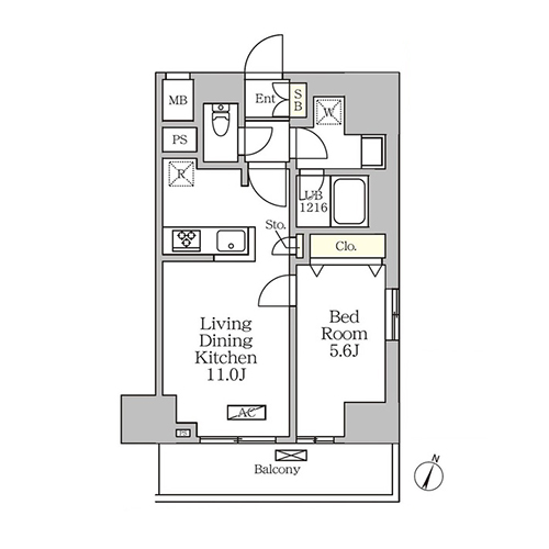 コートレジデンス南大塚(1LDK[E'タイプ]：40.78㎡)の間取り画像